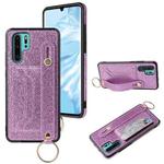 For Huawei P30 Pro Glitter Powder PU+TPU Shockproof Protective Case with Holder & Card Slots & Wrist Strap(Purple)