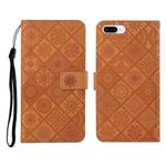 Ethnic Style Embossed Pattern Horizontal Flip Leather Case with Holder & Card Slots & Wallet & Lanyard For iPhone 8 Plus / 7 Plus(Brown)