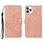 For iPhone 11 Pro Ethnic Style Embossed Pattern Horizontal Flip Leather Case with Holder & Card Slots & Wallet & Lanyard (Pink)