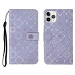For iPhone 11 Pro Ethnic Style Embossed Pattern Horizontal Flip Leather Case with Holder & Card Slots & Wallet & Lanyard (Purple)