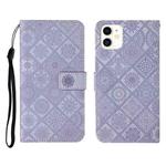 For iPhone 12 mini Ethnic Style Embossed Pattern Horizontal Flip Leather Case with Holder & Card Slots & Wallet & Lanyard (Purple)