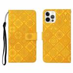 For iPhone 12 Pro Max Ethnic Style Embossed Pattern Horizontal Flip Leather Case with Holder & Card Slots & Wallet & Lanyard(Yellow)