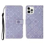 For iPhone 12 Pro Max Ethnic Style Embossed Pattern Horizontal Flip Leather Case with Holder & Card Slots & Wallet & Lanyard(Purple)