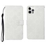 For iPhone 12 Pro Max Ethnic Style Embossed Pattern Horizontal Flip Leather Case with Holder & Card Slots & Wallet & Lanyard(White)
