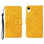 For iPhone XR Ethnic Style Embossed Pattern Horizontal Flip Leather Case with Holder & Card Slots & Wallet & Lanyard(Yellow)