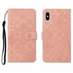 For iPhone XS Max Ethnic Style Embossed Pattern Horizontal Flip Leather Case with Holder & Card Slots & Wallet & Lanyard(Pink)