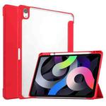 For iPad Air 2022 / 2020 10.9 TPU Transparent Back Cover Horizontal Flip Leather Case with Three-folding Holder & Sleep / Wake-up Function / Pen Slot(Red)