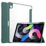 For iPad Air 2022 / 2020 10.9 TPU Transparent Back Cover Horizontal Flip Leather Case with Three-folding Holder & Sleep / Wake-up Function / Pen Slot(Dark Green)