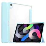For iPad Air 2022 / 2020 10.9 TPU Transparent Back Cover Horizontal Flip Leather Case with Three-folding Holder & Sleep / Wake-up Function / Pen Slot(Mint Green)