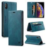 For iPhone X / XS AutSpace A01 Retro Skin-feel Crazy Horse Texture Horizontal Flip Leather Case with Holder & Card Slots & Wallet & RFID(Blue)