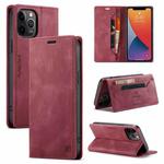 AutSpace A01 Retro Skin-feel Crazy Horse Texture Horizontal Flip Leather Case with Holder & Card Slots & Wallet & RFID For iPhone 12 / 12 Pro(Wine Red)