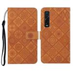 For OPPO Find X2 Pro Ethnic Style Embossed Pattern Horizontal Flip Leather Case with Holder & Card Slots & Wallet & Lanyard(Brown)