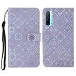 For OPPO Reno3 Ethnic Style Embossed Pattern Horizontal Flip Leather Case with Holder & Card Slots & Wallet & Lanyard(Purple)