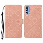 For OPPO Reno4 Ethnic Style Embossed Pattern Horizontal Flip Leather Case with Holder & Card Slots & Wallet & Lanyard(Pink)