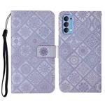 For OPPO Reno4 Ethnic Style Embossed Pattern Horizontal Flip Leather Case with Holder & Card Slots & Wallet & Lanyard(Purple)