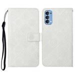 For OPPO Reno4 Ethnic Style Embossed Pattern Horizontal Flip Leather Case with Holder & Card Slots & Wallet & Lanyard(White)