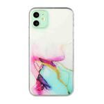 For iPhone 11 Hollow Marble Pattern TPU Straight Edge Fine Hole Protective Case (Red Green)