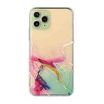 For iPhone 11 Pro Max Hollow Marble Pattern TPU Straight Edge Fine Hole Protective Case(Red Green)