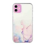 For iPhone 12 Hollow Marble Pattern TPU Straight Edge Fine Hole Protective Case(Pink)