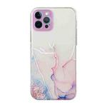 For iPhone 12 Pro Max Hollow Marble Pattern TPU Straight Edge Fine Hole Protective Case(Pink)