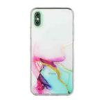 For iPhone X / XS Hollow Marble Pattern TPU Straight Edge Fine Hole Protective Case(Red Green)