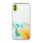 For iPhone XS Max Hollow Marble Pattern TPU Straight Edge Fine Hole Protective Case(Yellow Blue)