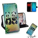 For Xiaomi Redmi Note 8 Pro Colored Drawing Pattern Colorful Magnetic Buckle Horizontal Flip PU Leather Case with Holder & Card Slots & Wallet & Lanyard(Two Pandas)