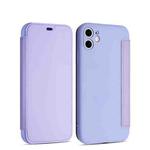 For iPhone 11 Imitate Liquid Silicone Horizontal Flip Leather Case with Card Slots (Light Purple)