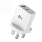 TOTUDESIGN CACQ-015 Glory Series 20W Type-C / USB-C + USB Fast Charging Travel Charger Power Adapter, UK Plug(White)