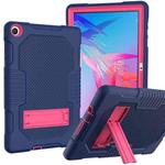 For Huawei MatePad T10 Contrast Color Robot Shockproof Silicone + PC Protective Case with Holder(Navy Blue Rose)