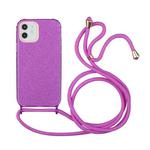 For iPhone 12 / 12 Pro Glitter Powder Shockproof TPU Protective Case with Lanyard(Purple)
