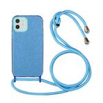 For iPhone 12 Pro Max Glitter Powder Shockproof TPU Protective Case with Lanyard(Blue)