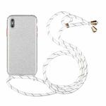 For iPhone X / XS Glitter Powder Shockproof TPU Protective Case with Lanyard(Silver)