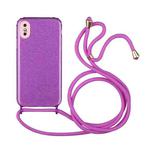 For iPhone XS Max Glitter Powder Shockproof TPU Protective Case with Lanyard(Purple)