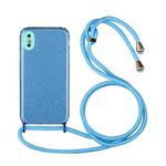 For iPhone XS Max Glitter Powder Shockproof TPU Protective Case with Lanyard(Blue)
