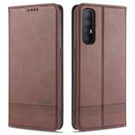 For OPPO Reno3 Pro AZNS Magnetic Calf Texture Horizontal Flip Leather Case with Card Slots & Holder & Wallet(Dark Brown)