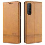For OPPO Reno3 Pro AZNS Magnetic Calf Texture Horizontal Flip Leather Case with Card Slots & Holder & Wallet(Light Brown)