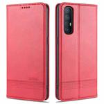 For OPPO Reno3 Pro AZNS Magnetic Calf Texture Horizontal Flip Leather Case with Card Slots & Holder & Wallet(Red)