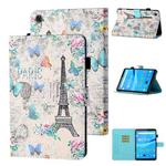 For Lenovo Tab FHD M10 Plus X606F Coloured Drawing Stitching Horizontal Flip Leather Case with Holder & Card Slot & Sleep / Wake-up Function(Tower and Butterflies)