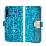 For Huawei P20 Lite 2019 Laser Glitter Powder Matching Crocodile Texture Horizontal Flip Leather Case, with Card Slots & Holder(Blue)