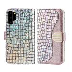 For Galaxy Note10+ Laser Glitter Powder Matching Crocodile Texture Horizontal Flip Leather Case, with Card Slots & Holder(Silver)