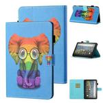 For Amazon Kindle Fire HD8 (2020) Coloured Drawing Stitching Horizontal Flip Leather Case with Holder & Card Slot & Sleep / Wake-up Function(Colorful Elephant)