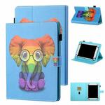 For 7 inch Tablet Universal Coloured Drawing Stitching Horizontal Flip Leather Case with Holder & Card Slot(Colorful Elephant)