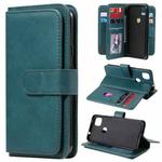For Google Pixel 4a 4G Multifunctional Magnetic Copper Buckle Horizontal Flip Leather Case with Bracket & 10 Card Slots & Wallet & Photo Frame(Dark Green)