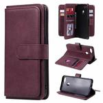 For OPPO A7 / A5s (AX5s) Multifunctional Magnetic Copper Buckle Horizontal Flip Solid Color Leather Case with 10 Card Slots & Wallet & Holder & Photo Frame(Wine Red)