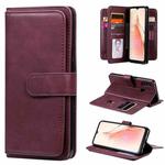 For OPPO A8 / A31 (2020) Multifunctional Magnetic Copper Buckle Horizontal Flip Solid Color Leather Case with 10 Card Slots & Wallet & Holder & Photo Frame(Wine Red)