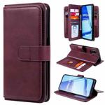 For OPPO A52 / A72 / A92 Multifunctional Magnetic Copper Buckle Horizontal Flip Solid Color Leather Case with 10 Card Slots & Wallet & Holder & Photo Frame(Wine Red)