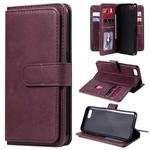 For OPPO A1k / Realme C2 Multifunctional Magnetic Copper Buckle Horizontal Flip Solid Color Leather Case with 10 Card Slots & Wallet & Holder & Photo Frame(Wine Red)