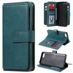 For OPPO A1k / Realme C2 Multifunctional Magnetic Copper Buckle Horizontal Flip Solid Color Leather Case with 10 Card Slots & Wallet & Holder & Photo Frame(Dark Green)