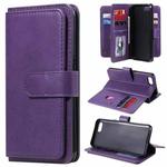 For OPPO A1k / Realme C2 Multifunctional Magnetic Copper Buckle Horizontal Flip Solid Color Leather Case with 10 Card Slots & Wallet & Holder & Photo Frame(Purple)